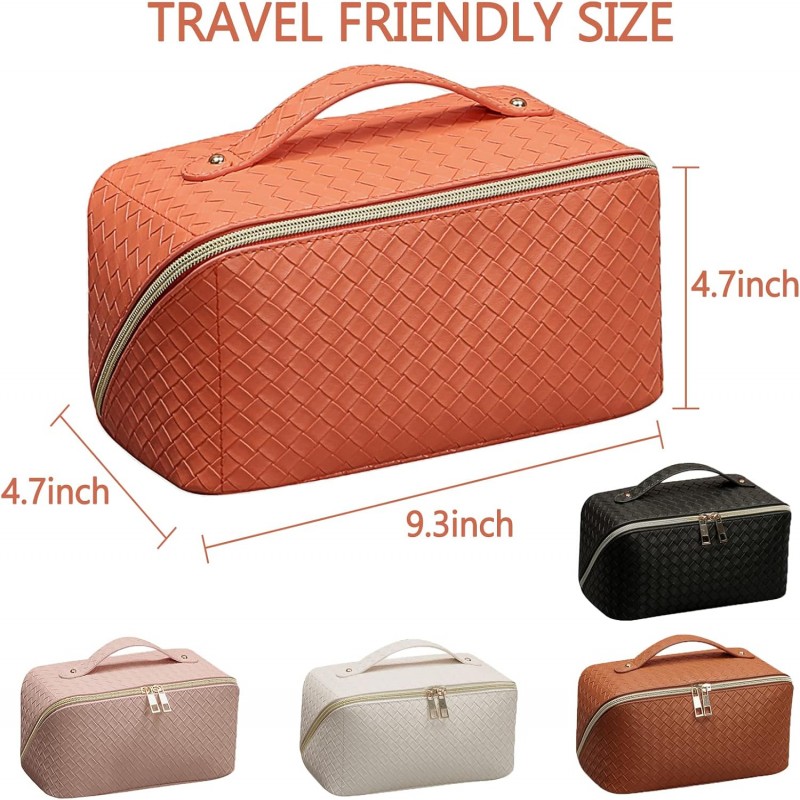 Travel Makeup Bag with Handle and Divider, Portable Large Capacity Travel  Cosmetic Bag Waterproof Makeup Organizer Bag, Multifunctional PU Leather