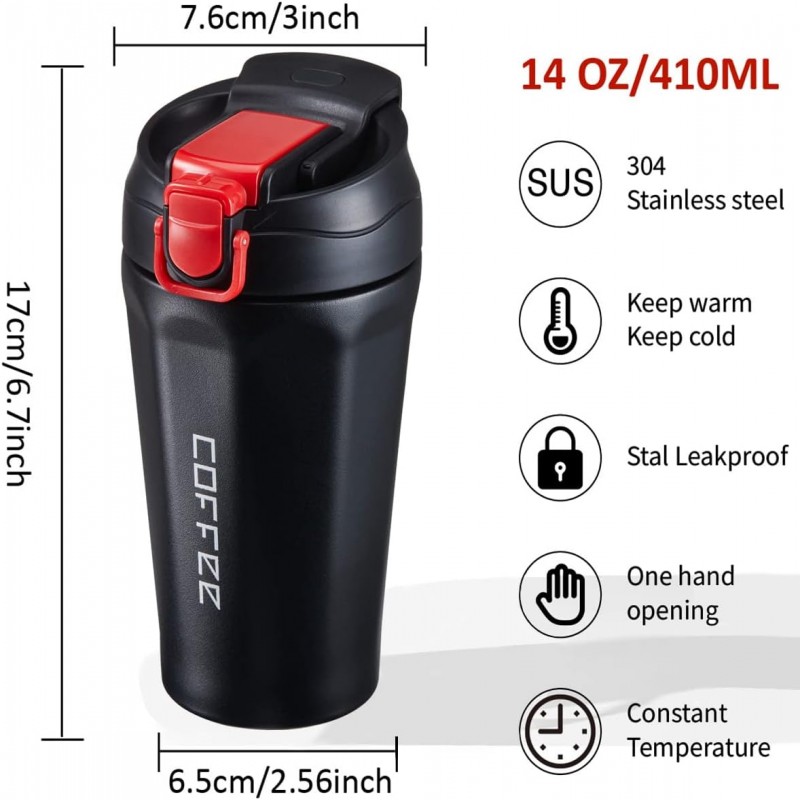 Buy 14oz travel coffee mug with direct drinking and pop-up straw
