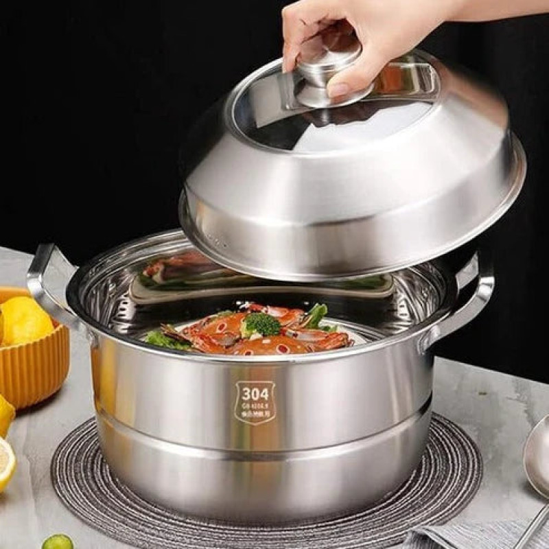 Stainless Steel Steamer & Soup Pot – Multi-Purpose Hot Pot for Cooking & Serving | Adornia.pk