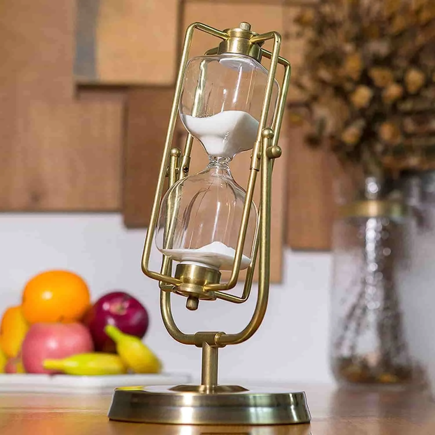 Rotating Hourglass Brass Tone 30 Minutes Metal Sand Glass