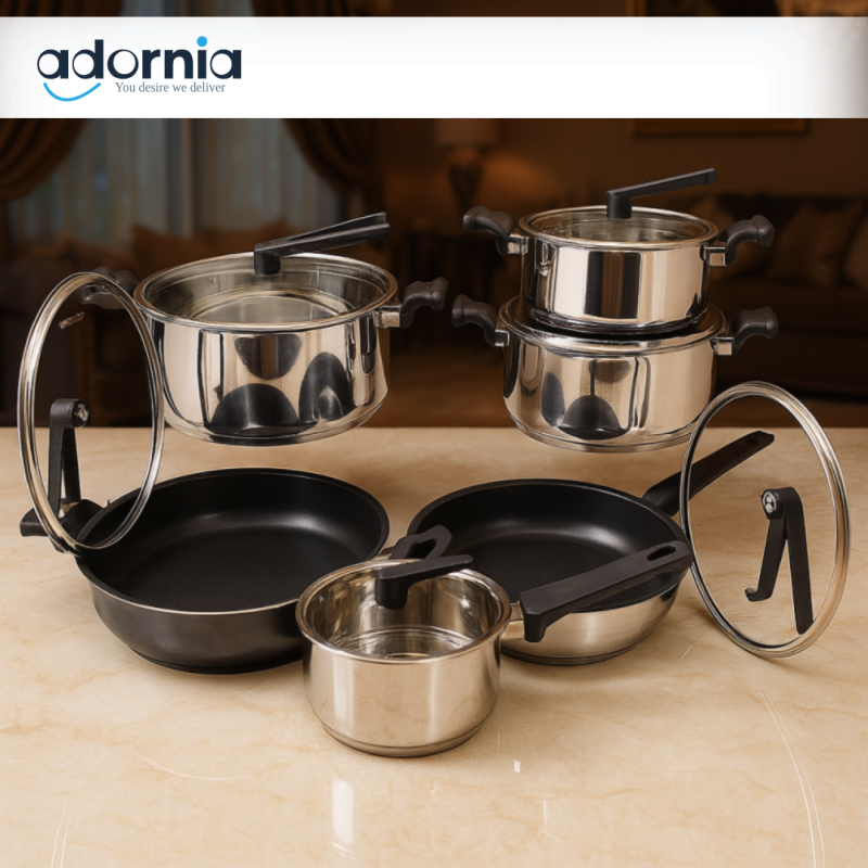 Alpenberg 12-piece stainless steel cookware with non-stick pans and pots