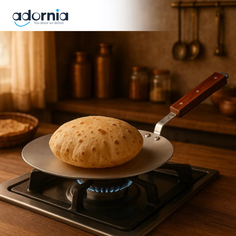 30cm aluminum tawa for roti and paratha – with wooden handle