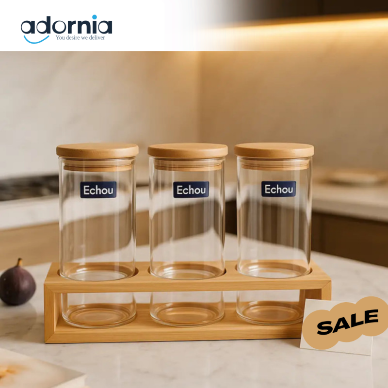 3-piece glass jar set with bamboo lids – Airtight kitchen storage