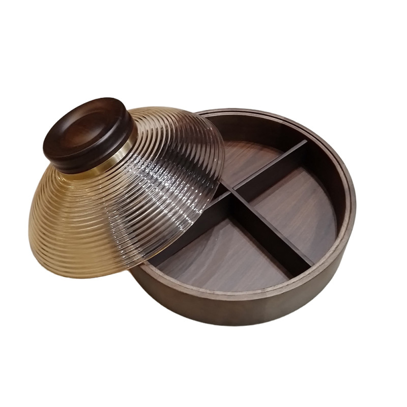 Round Dry Fruit Storage Box 4 Compartments – Wooden Brown