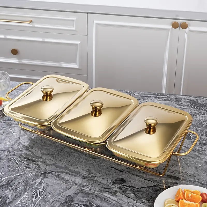 3 in 1 Rectangle Burner Dish Food Warmer 4.5L with Lid and Stand for Buffet in Pakistan