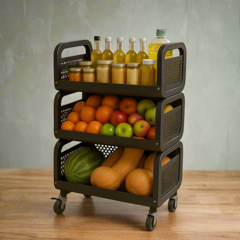3 Tier Heavy-Duty Metal Storage Rack – Multi-Purpose Rolling Organizer for Home & Kitchen