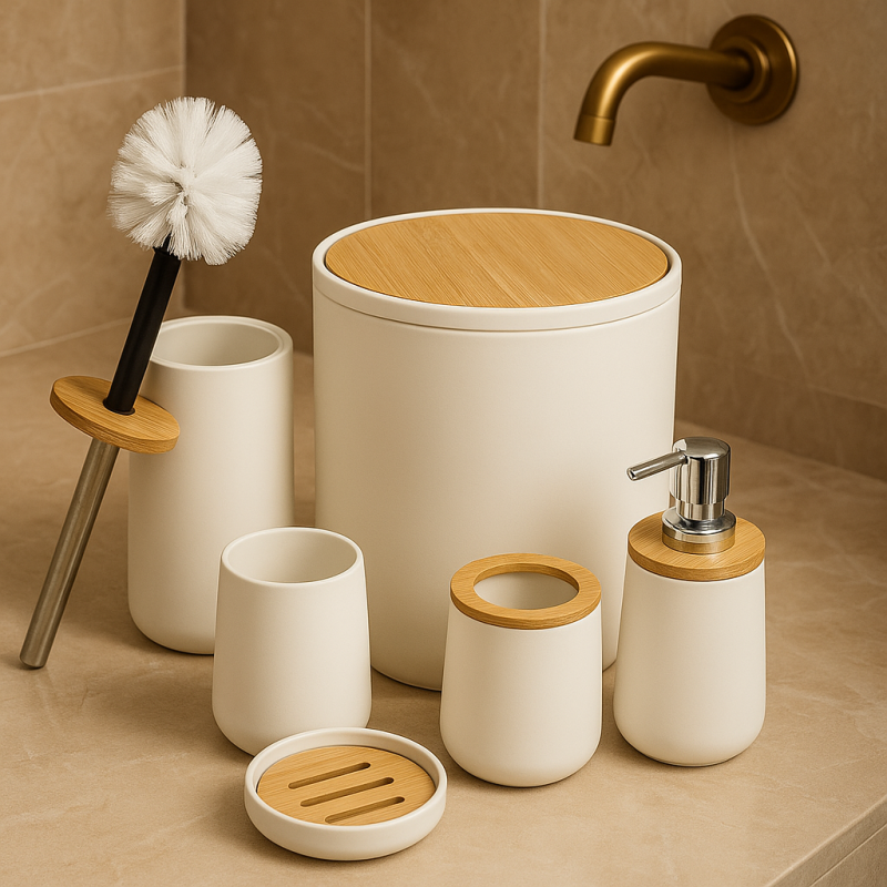 6-Piece White Bathroom Accessories Set – Modern Design for Home