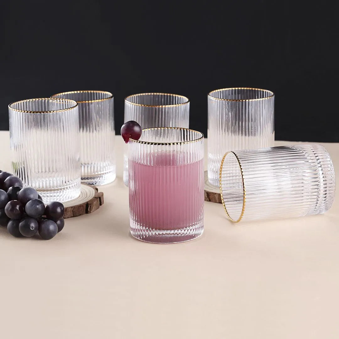 Ridged Stripe Gold Rim Glassware Set