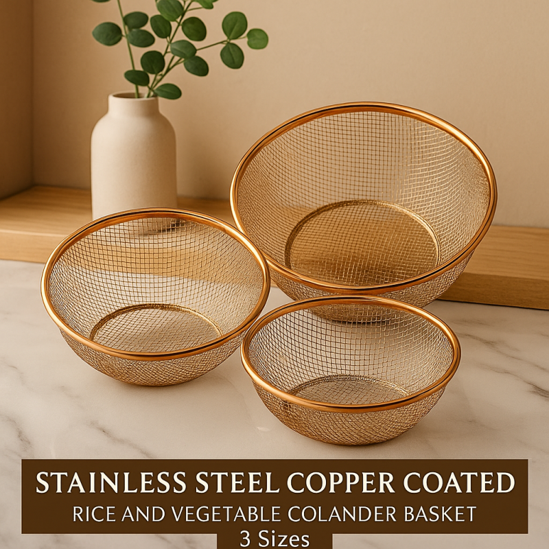 Stainless Steel Copper Coated Colander – Rice & Vegetable Strainer