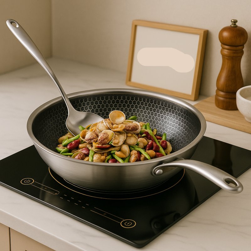 Stainless Steel Wok Pan – Non-Stick Honeycomb Design with Handle