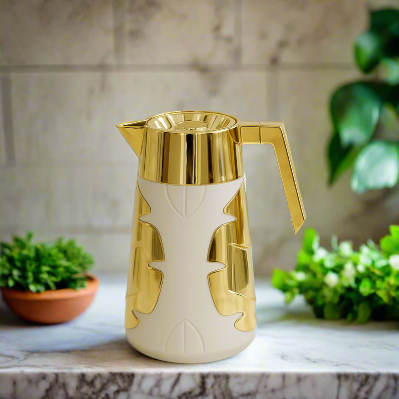 Luxury Gold and White 1L Thermal Carafe – Premium Vacuum Insulated Coffee Flask