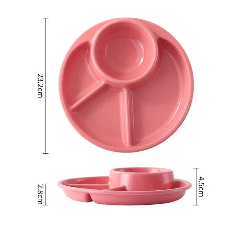4 Compartment Round Plastic Dinner Plate With Fork Spoon Microwave safe