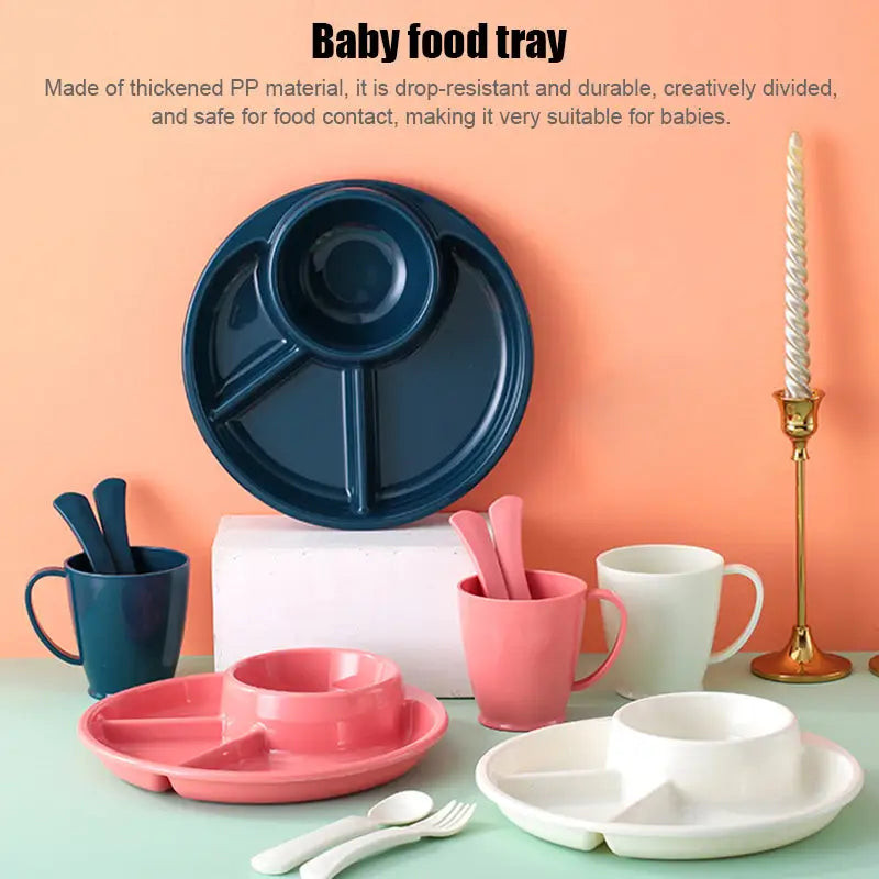 4 Compartment Round Plastic Dinner Plate With Fork Spoon Microwave safe
