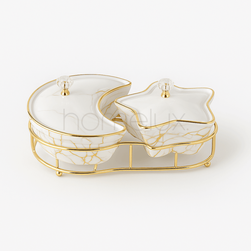 White Marble Moon & Star 2-Section Ceramic Dish Set