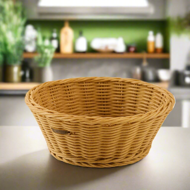 Premium Round Wicker Basket – Handmade Fruit & Bread Bowl for Kitchen and Dining