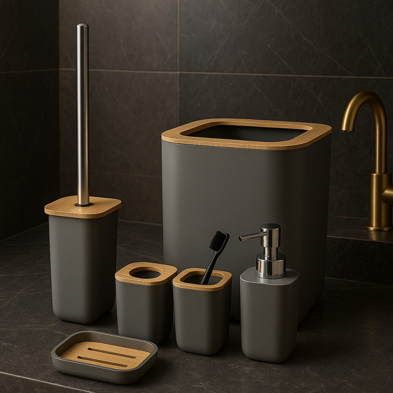 Luxury Grey 6-Piece Bathroom Accessories Set – Elegant Bathroom Organizer
