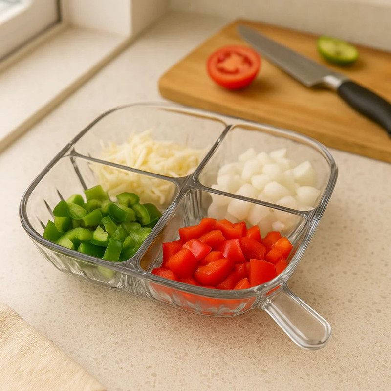 4 Section Acrylic Serving Plate With Handle