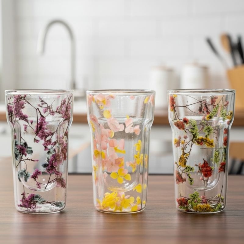 Double Wall Dried Flower Glass – Elegant & Aesthetic Drinkware`