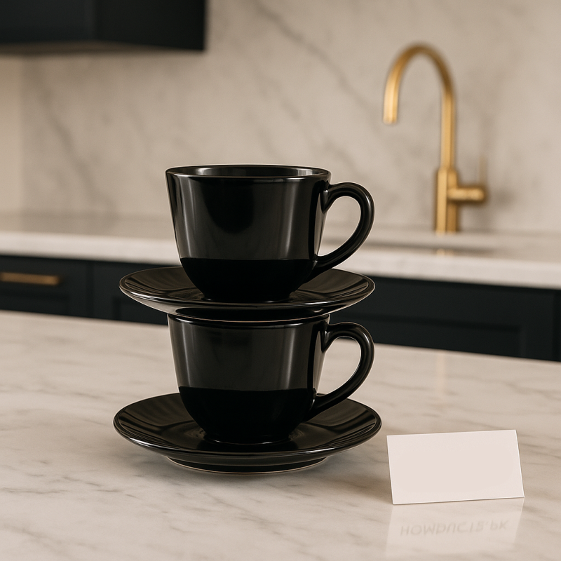 Sleek Black Cup & Saucer Set for Home or Office