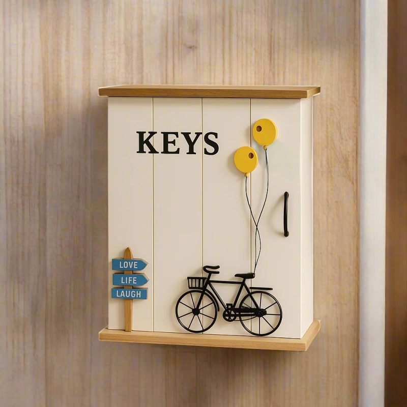 Vintage Wooden Key Holder Cabinet with Bicycle Design