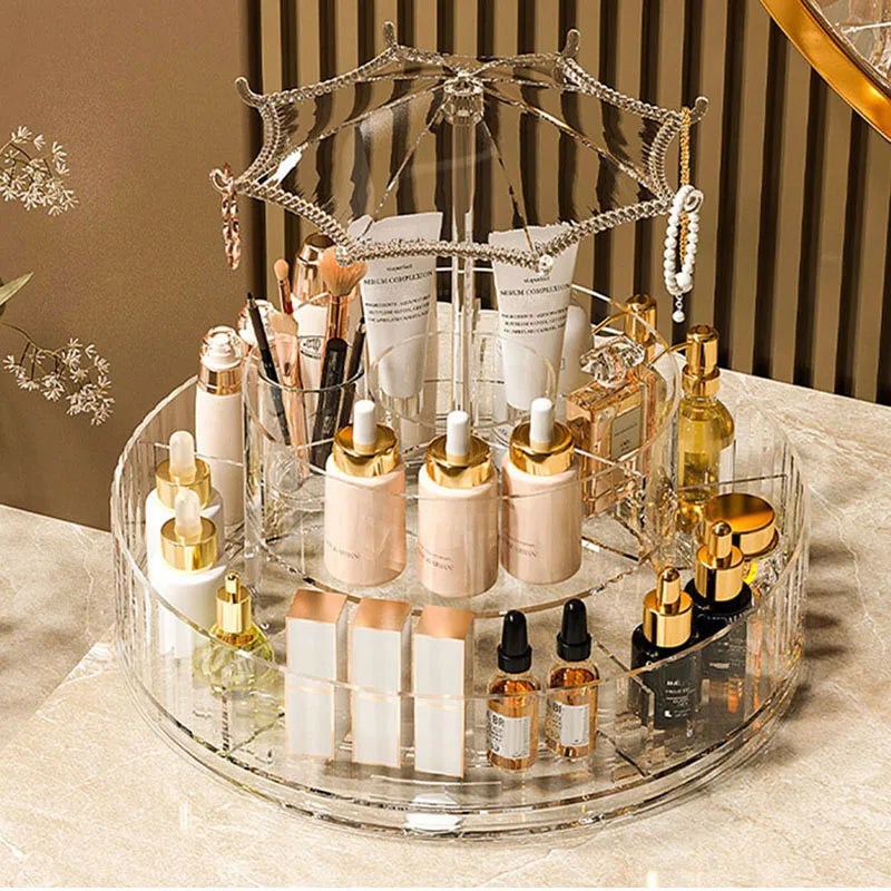 360° Rotating Umbrella Makeup Organizer – Multi-Layer Storage