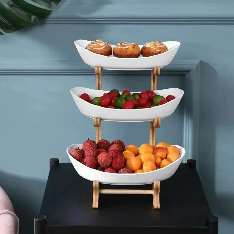 3-Layer Dessert and Fruit Platter – Wooden Serving Stand