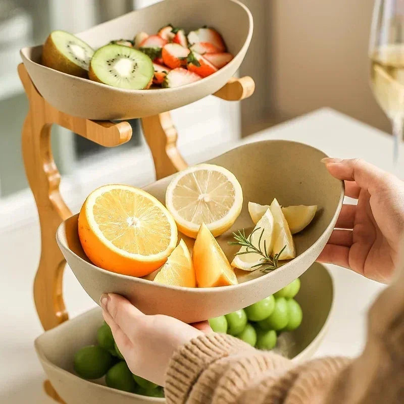 Tiered Fruit & Snack Plate – Elegant Wooden Stand Dish