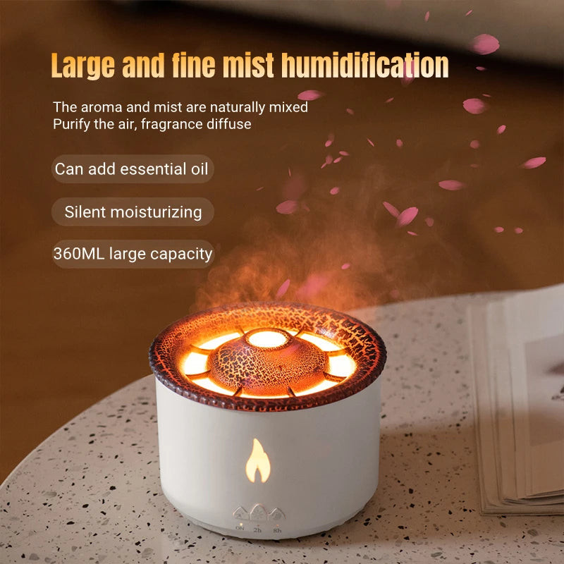 Premium Volcano Flame Humidifier – LED Fire Mist Aroma Diffuser