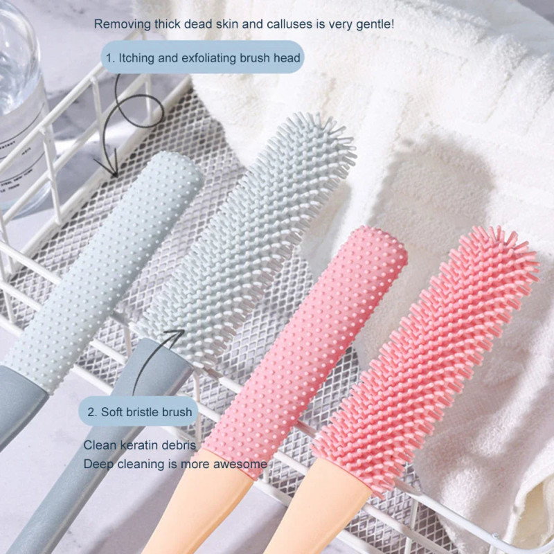 Long-Handle Silicone Foot Scrubber – Toe Cleaning Brush