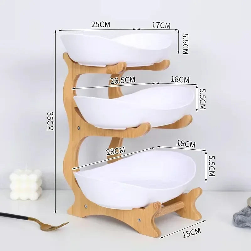 Wooden 3-Tier Fruit & Snack Tray – Luxury Dining Accessory
