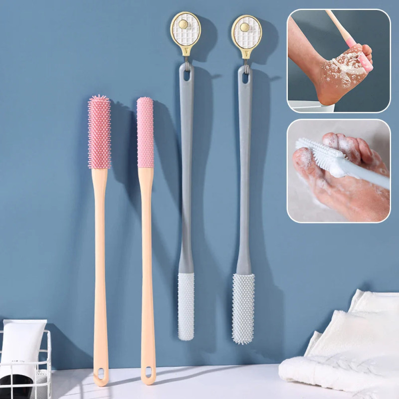 Long-Handle Silicone Foot Scrubber – Toe Cleaning Brush