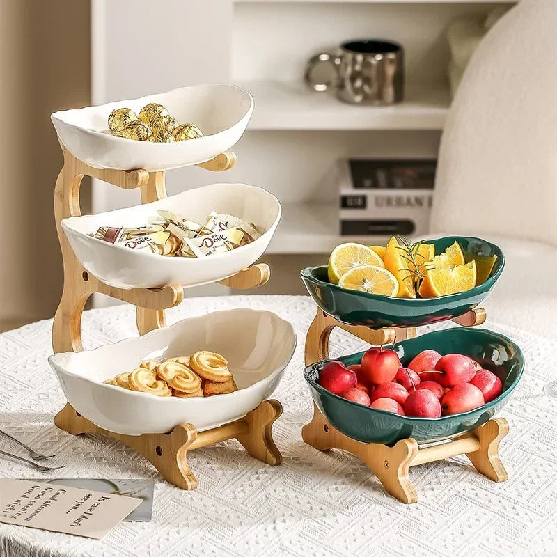 Light Luxury 3-Layer Serving Tray – Wooden Fruit Plate