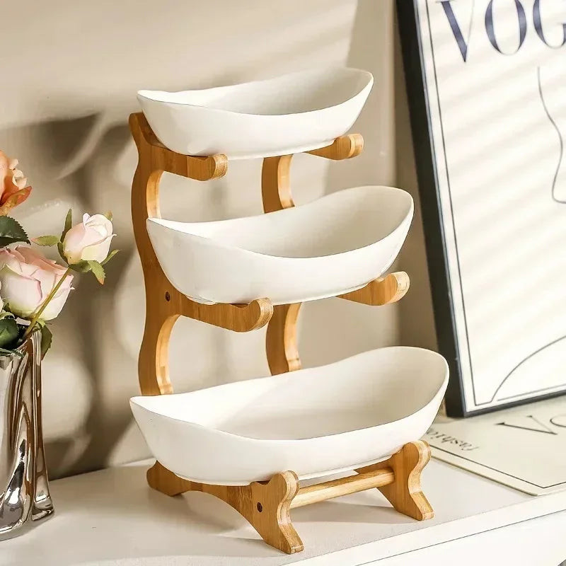 Home Entertaining Wooden Tiered Plate – 3-Layer Snack Dish