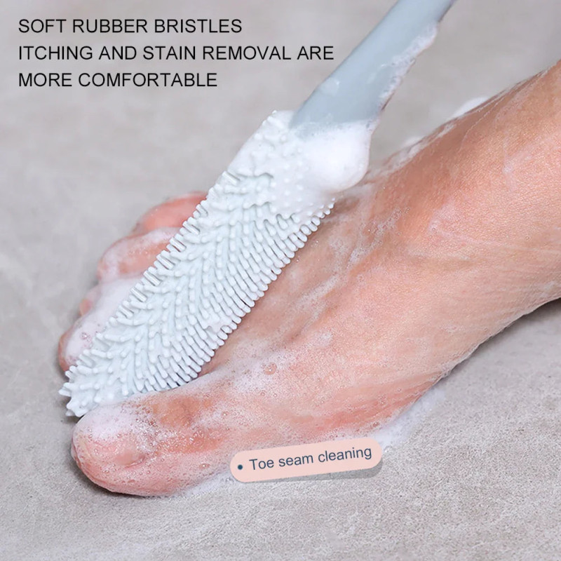 Long-Handle Silicone Foot Scrubber – Toe Cleaning Brush