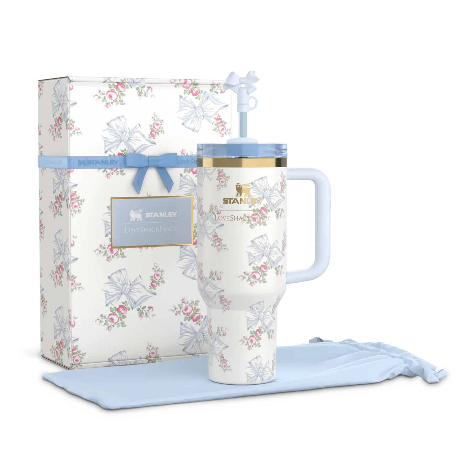 Stanley X LoveShackFancy Holiday Quencher  – 40 OZ Rosa Beaux Blue in Pakistan | Adornia.pk