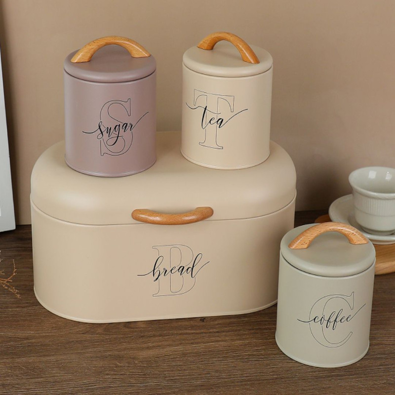 Set of 4 storage boxes for sugar, coffee, tea, for kitchen counter