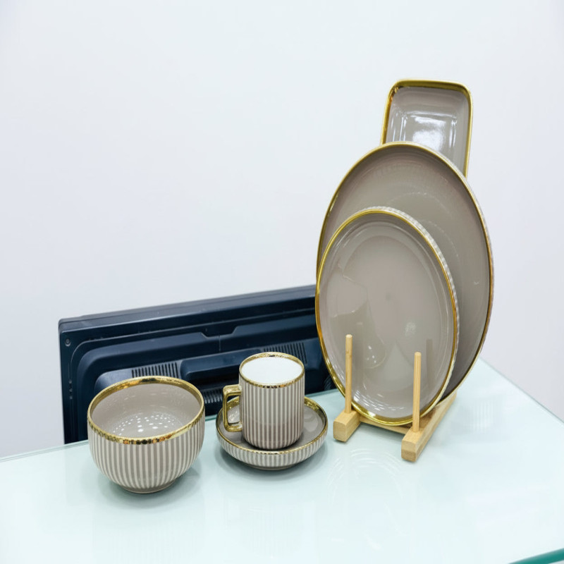 Porcelain Dark Grey  Lining Dinner Set – 32 Pieces | Elegant Ceramic Tableware