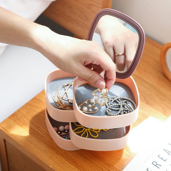 360° Rotating Jewelry Multi-layer Square Storage Box Organizer Makeup Cosmetic Containers.