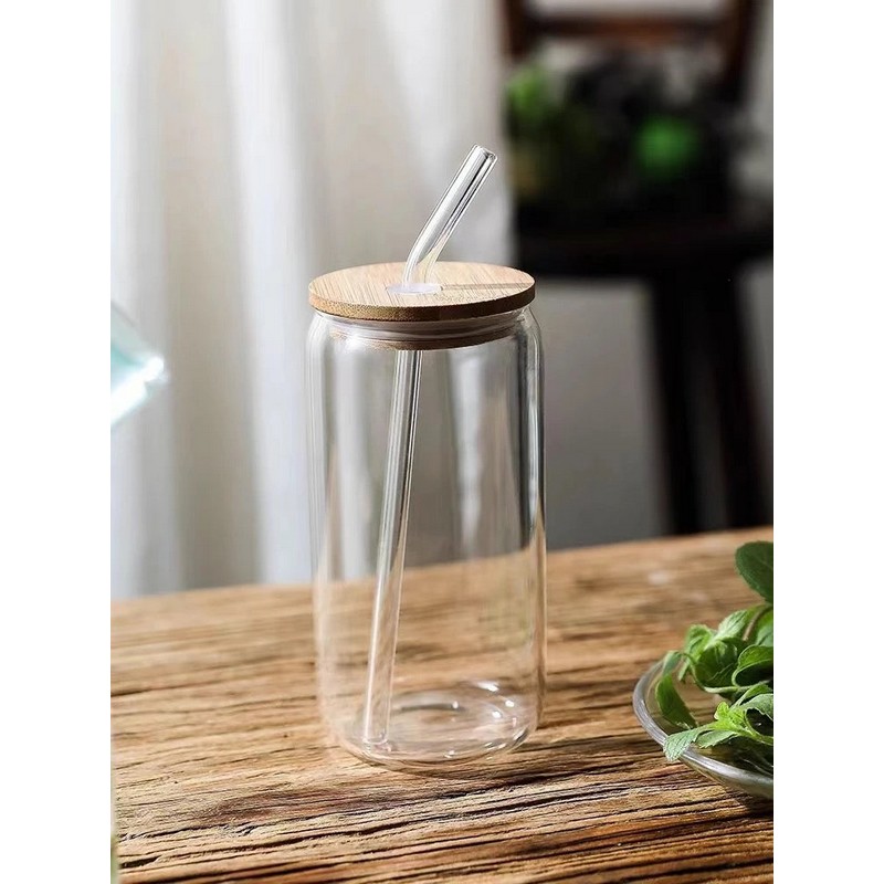 540ML Transparent Drinking Utensil Coffee Glass Cup with Straw