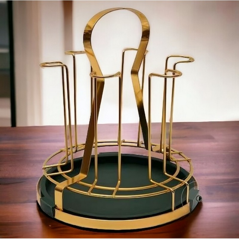 Luxury Metal Glass Rack, Water Mug Draining Drying Organizer, Metal Cup Drying Rack Shelf,, Useful Home Kitchen Supply, Cup Holder with 6 Fixators, Household Cup Bracket