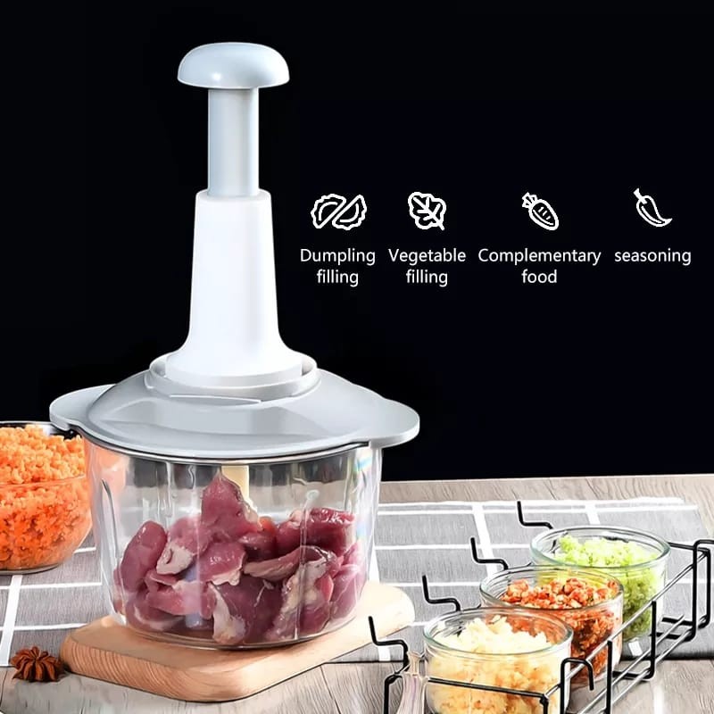 Manual Food Chopper,1500 ML Speedy With 4 Curved Stainless Steel Blades