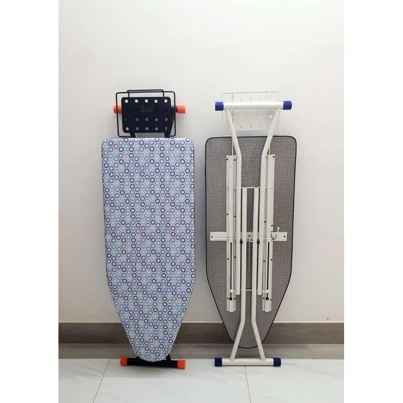 Foldable Deluxe Ironing Board with Big Steam Iron Station Holder