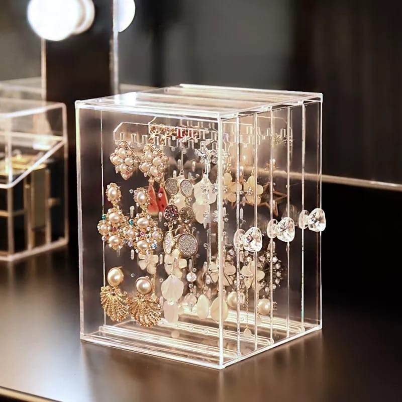 Acrylic Transparent Jewelry Storage Box And Earring Display Stand