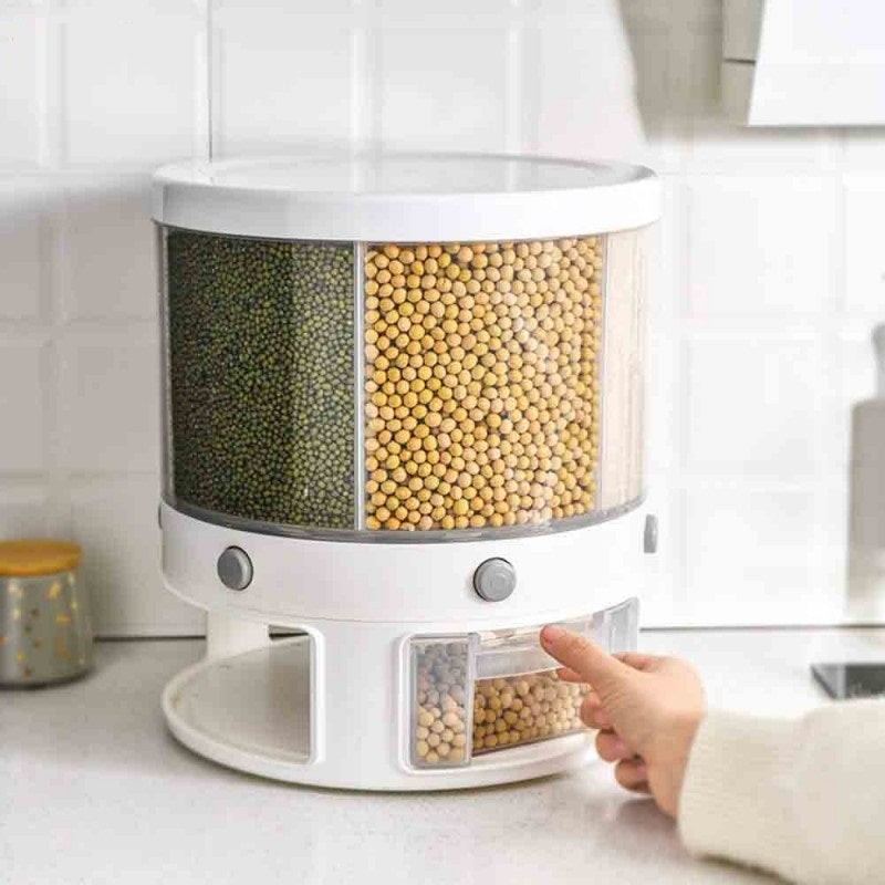 6 Grid Large Food Cereal Dispenser Revolving Base
