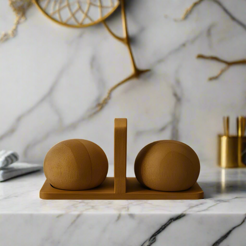 Bamboo Salt & Pepper Shaker Set with Tray - BAM-37