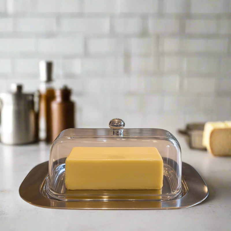 Butter Dish with Lid – Stainless Steel & Clear Cover B1472 (B6571)