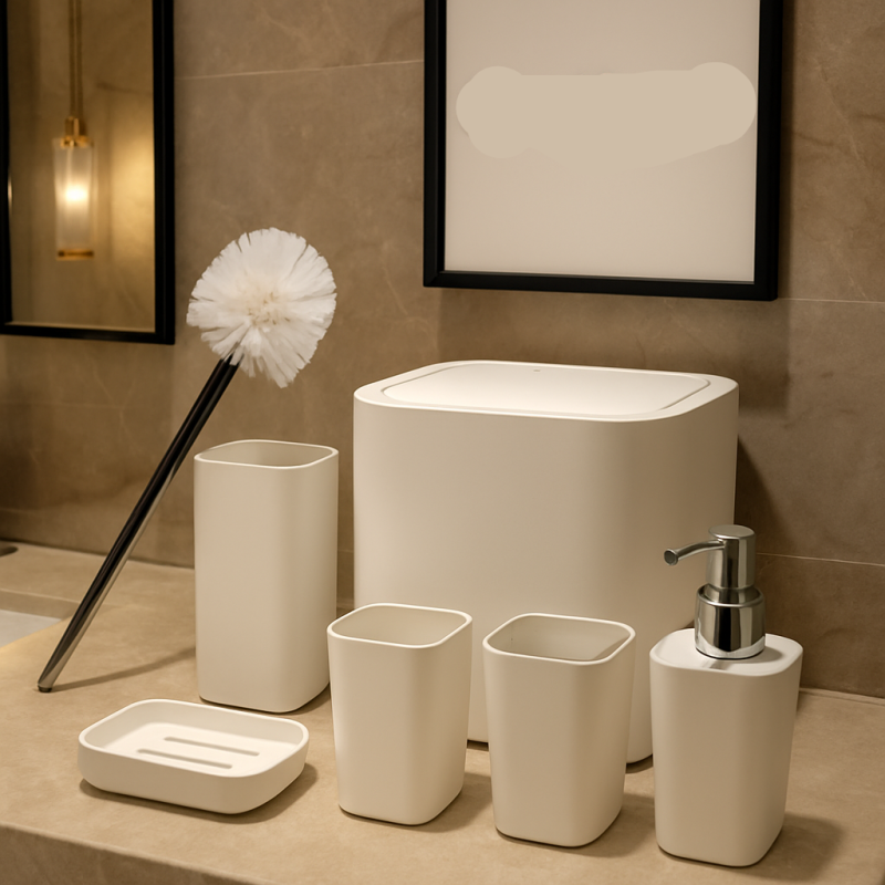 Premium Bathroom Organizer – White 6-Piece Accessories Kit