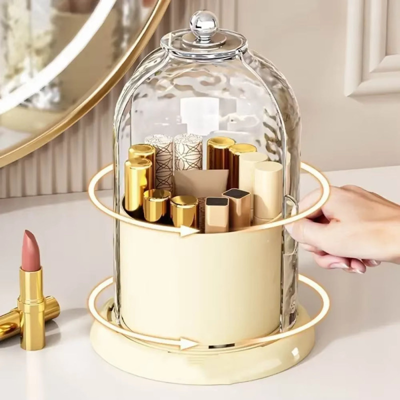 GlamSpin Rotating Makeup Brush Organizer – Dust-Proof Tube with Compartments