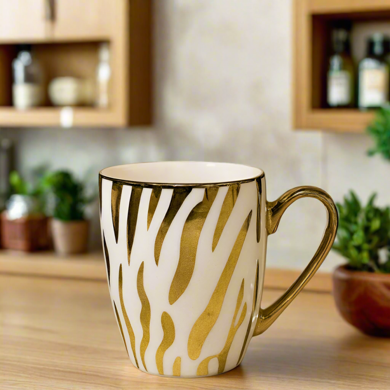 Premium Ceramic Mug – Gold Zebra Stripe Design Coffee and Tea Cup