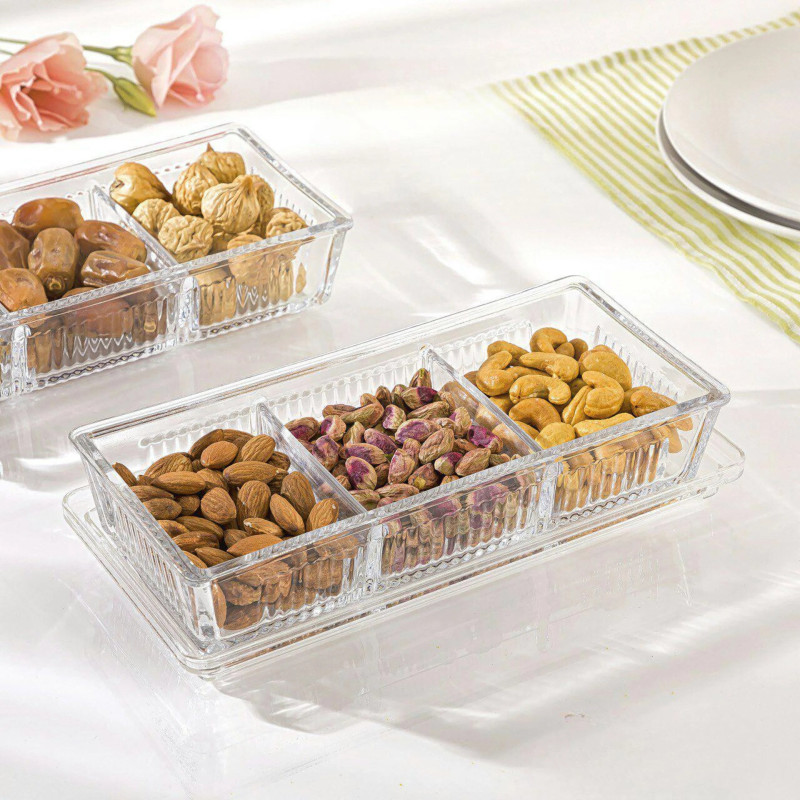 Limon Divido Glass Snack Tray with Lid – Elegant Multi-Section Server for Snacks & Sweets | Adornia.pk